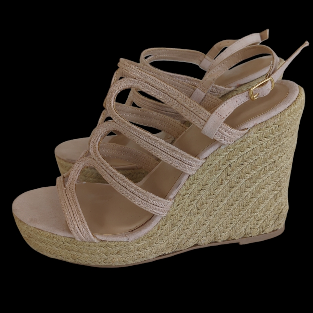 Wild Diva Lounge Strappy Jute Espadrille Wedge Sandal Shoes 10 Cream Beige/Tan - Picture 8 of 16